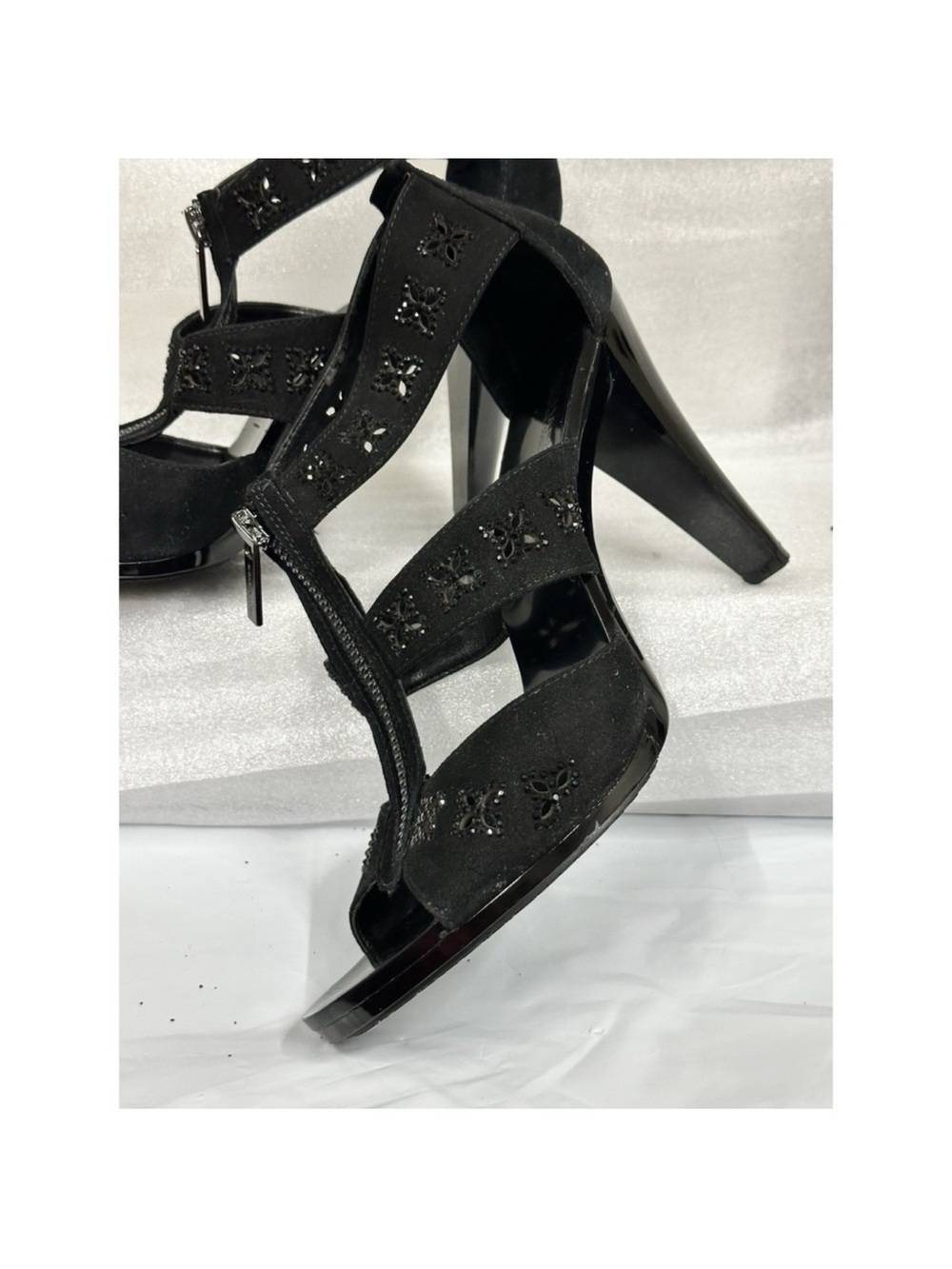Michael Kors Black Suede Cutout Zip High Heel Sandals